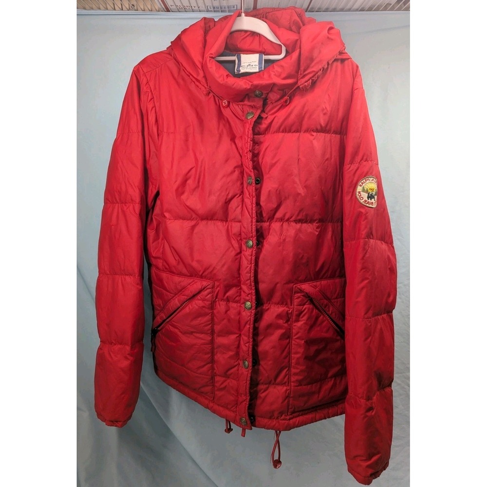 POLO JEANS CO Puffer Jacket Womans Sz L Ralph Lauren Red Down RN67437  VTG *READ
